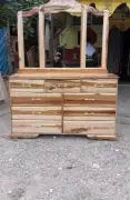 bed, dresser, night tables