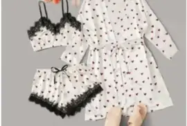 Silk Women 5 Pieces Pajama Set Robe Sleep Top Sleep Bottoms