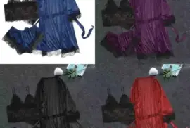 Silk Women 5 Pieces Pajama Set Robe Sleep Top Sleep Bottoms